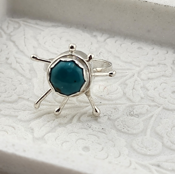 TURQUOISE ANXIETY RING HANDMADE IN STERLING SILVER METAL SIZE 9 - Picture 1 of 7